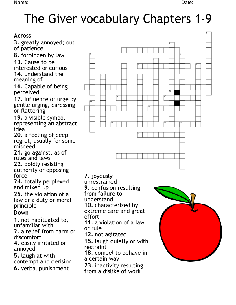 The Giver Vocabulary Chapters 1 9 Crossword WordMint