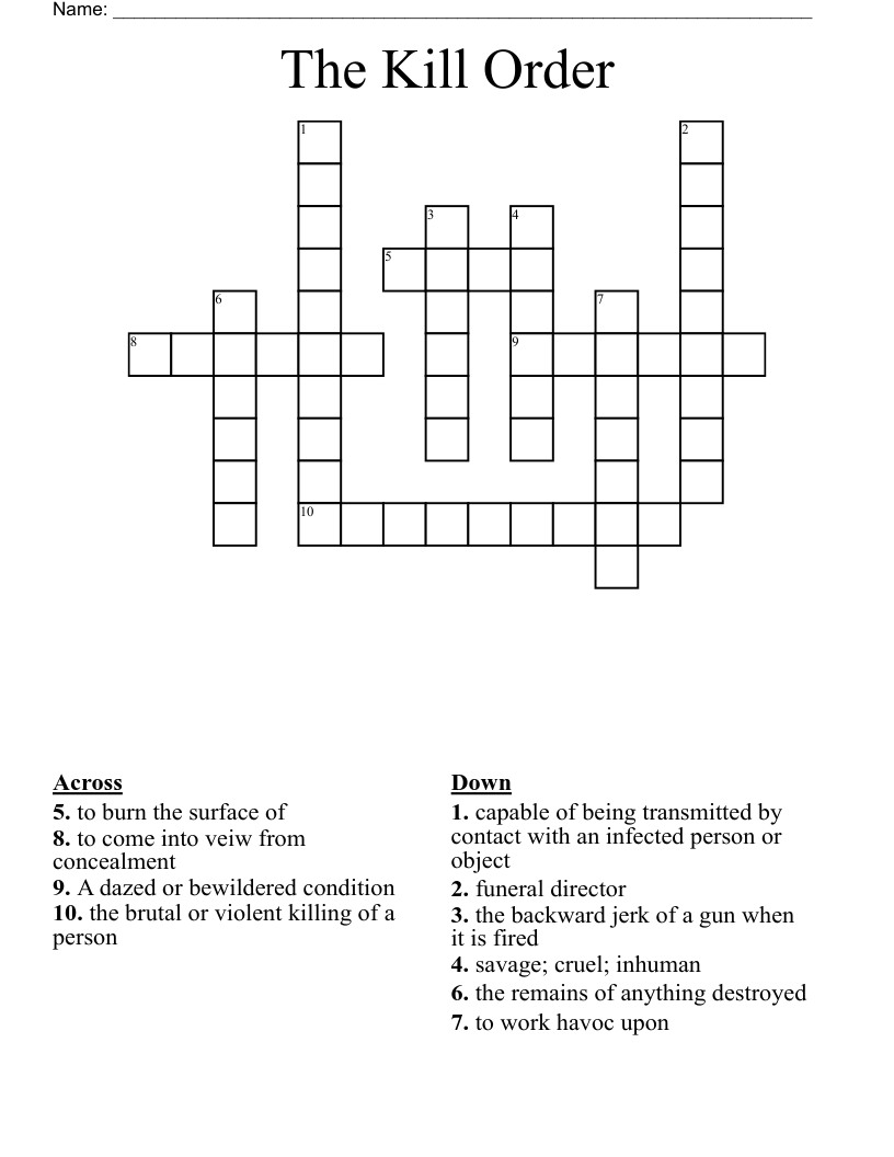 The Kill Order Crossword WordMint