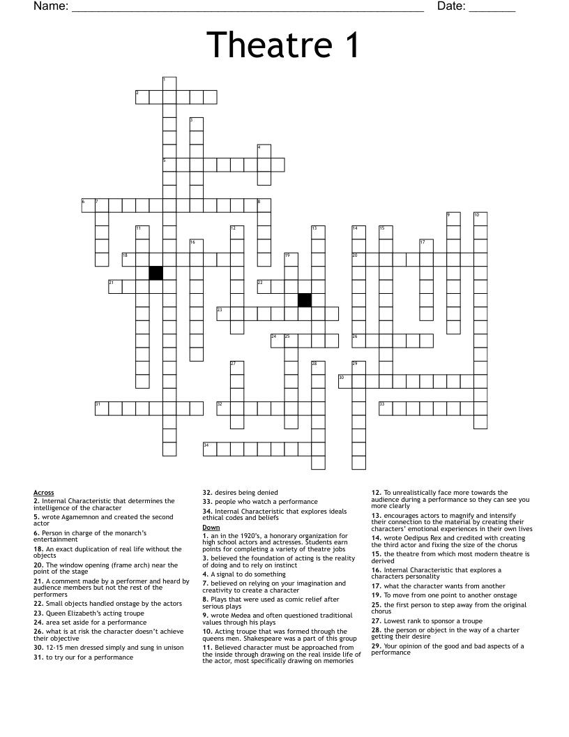 Theatre 1 Crossword WordMint