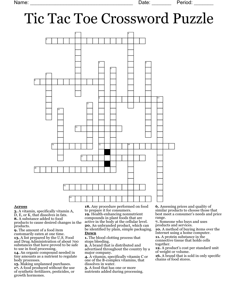Tic Tac Toe Crossword Puzzle WordMint
