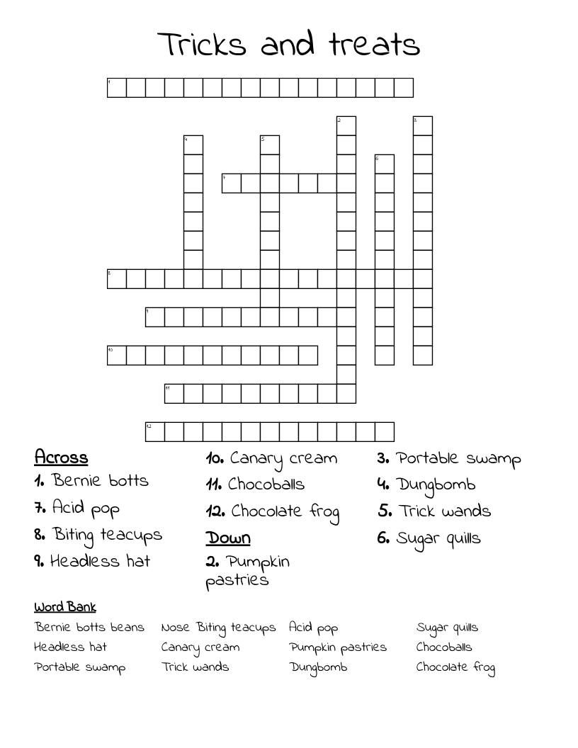 Tricks And Treats Crossword WordMint