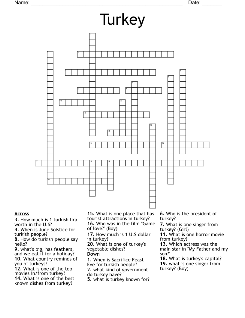 Turkey Crossword WordMint