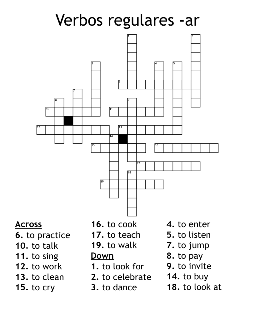 Verbos Regulares ar Crossword WordMint