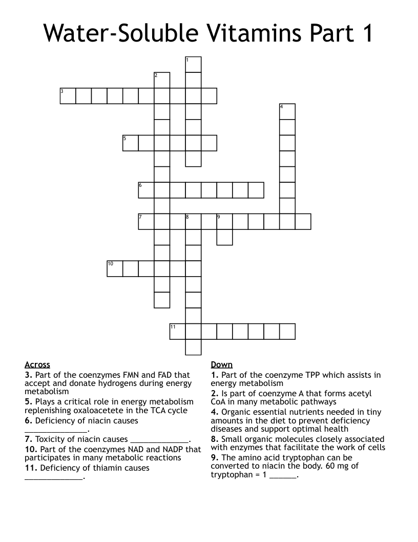 Water Soluble Vitamins Part 1 Crossword WordMint