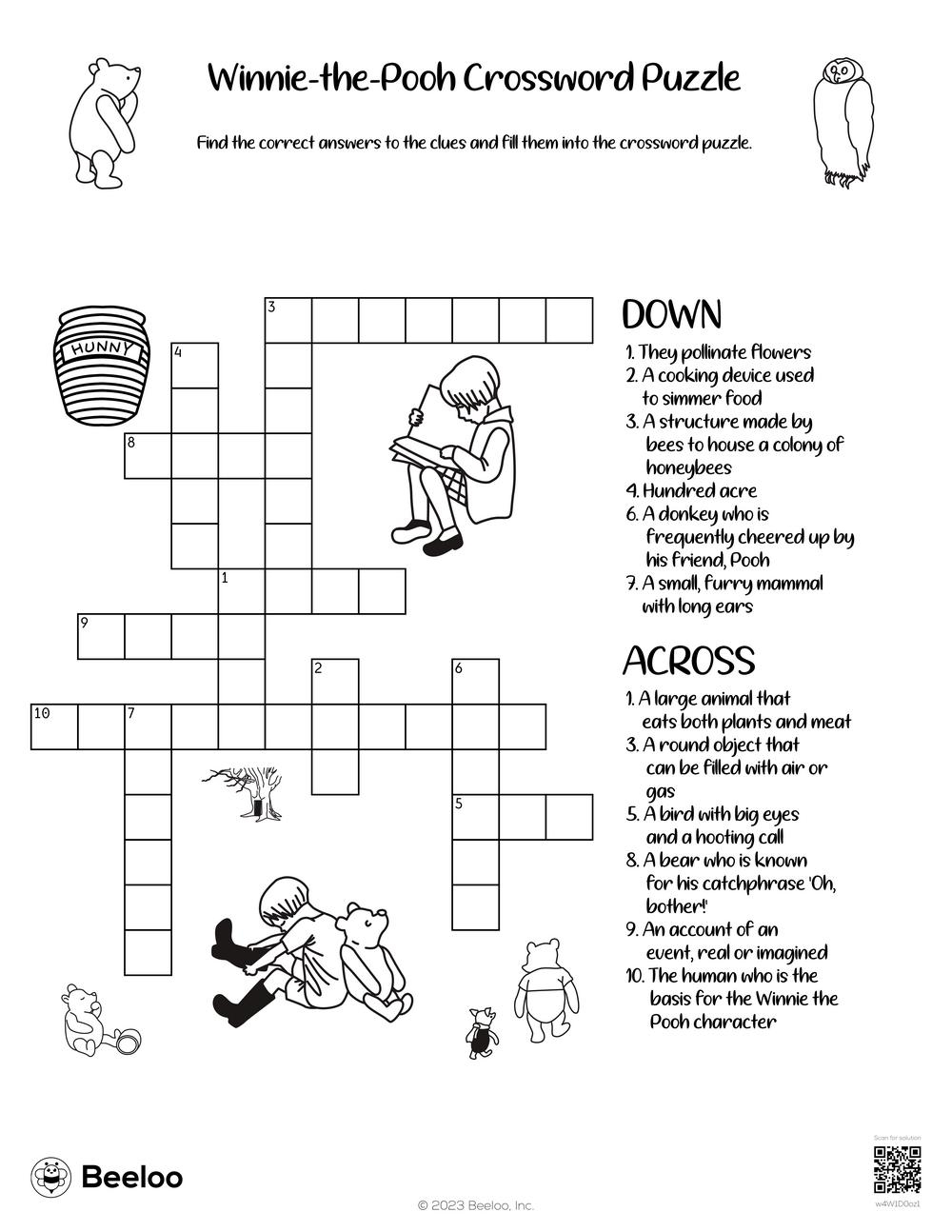 Winnie the Pooh Crossword Puzzle Beeloo Printable Crafts And Activities For Kids