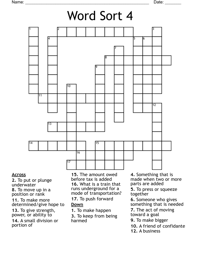 Word Sort 4 Crossword WordMint Word Sort 4 Crossword WordMint