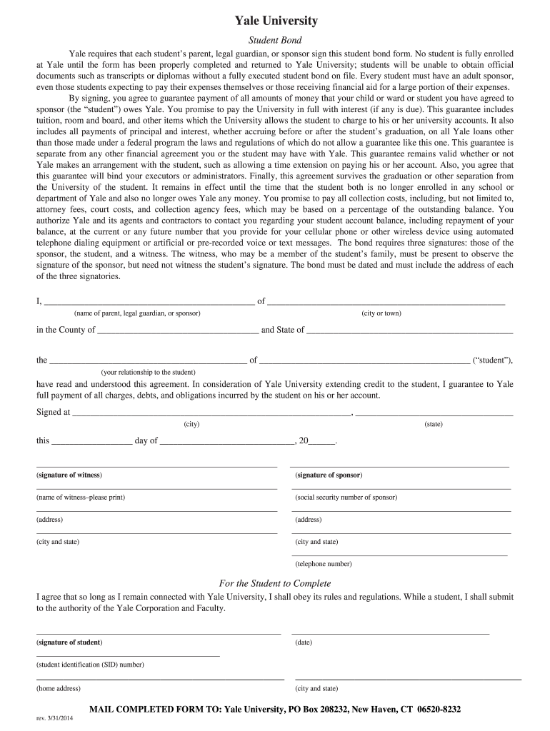 Yale Student Bond Fill Out Sign Online DocHub