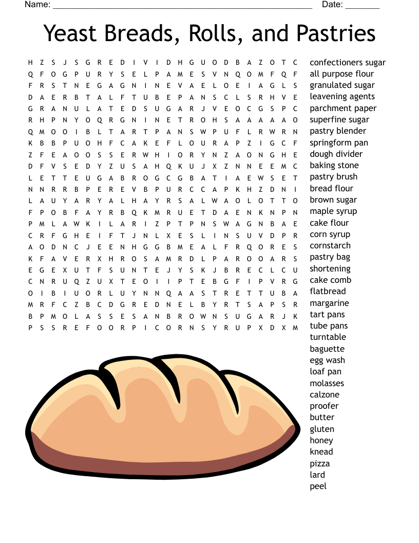 Yeast Breads Rolls And Pastries Word Search WordMint