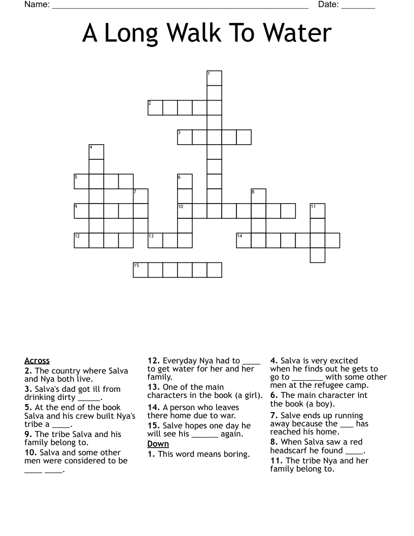 A Long Walk To Water Crossword WordMint