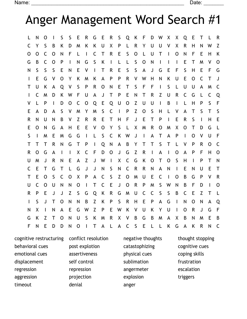 Anger Management Crossword WordMint Worksheets Library