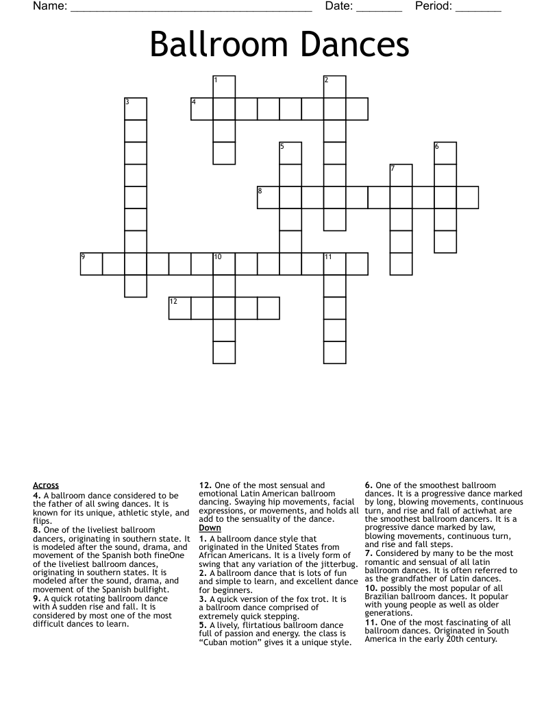Ballroom Dances Crossword WordMint Ballroom Dances Crossword WordMint