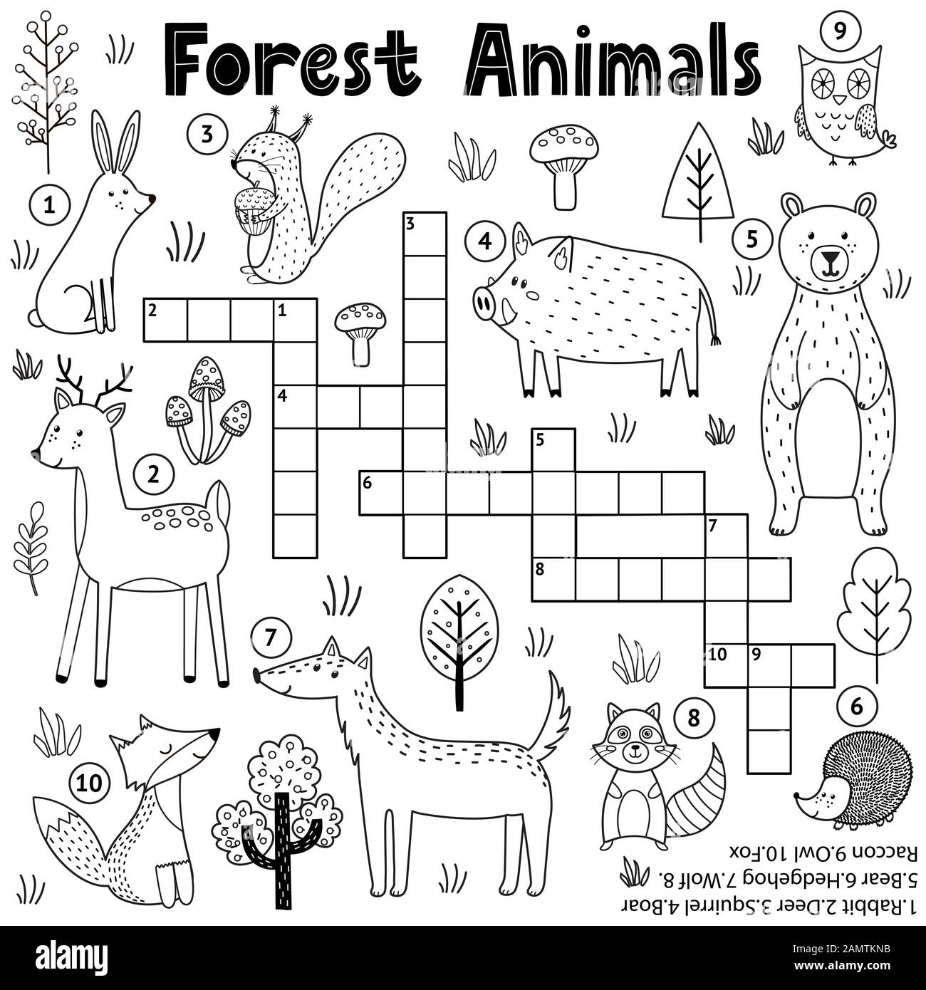 Black And White Crossword For Kids With Forest Animals Woodland Coloring Page Stock Vector Image Art Alamy Black And White Crossword For Kids With Forest Animals Woodland Coloring Page Stock Vector Image Art Alamy