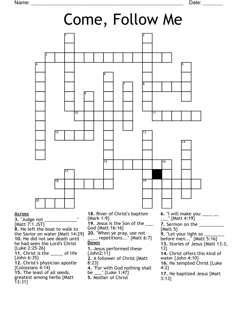 Come Follow Me Crossword WordMint Come Follow Me Crossword WordMint