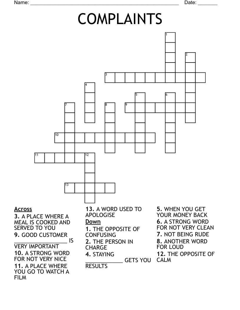 Complains Complains Complains Crossword Printable Study Planner Complains Complains Complains Crossword Printable Study Planner