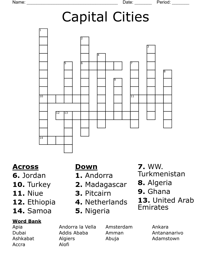Countries Capital Cities Worksheet WordMint
