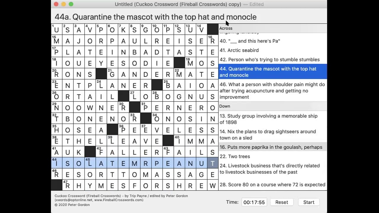 Cuckoo Crossword By Trip Payne Fireball 14 4 1 20 YouTube Cuckoo Crossword By Trip Payne Fireball 14 4 1 20 YouTube