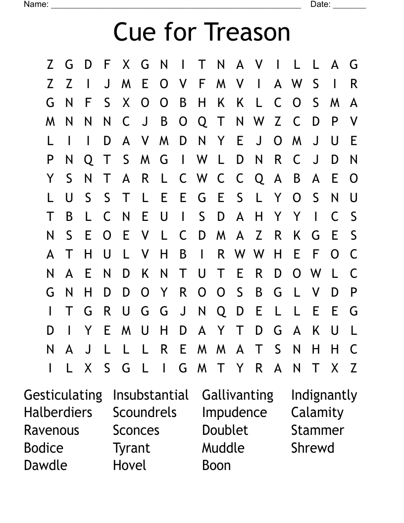 Cue For Treason Word Search WordMint