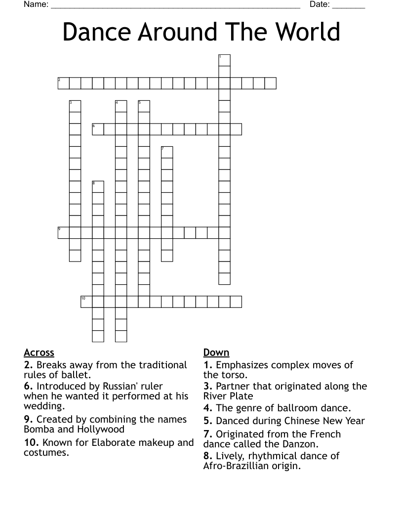 Dance Around The World Crossword WordMint Dance Around The World Crossword WordMint