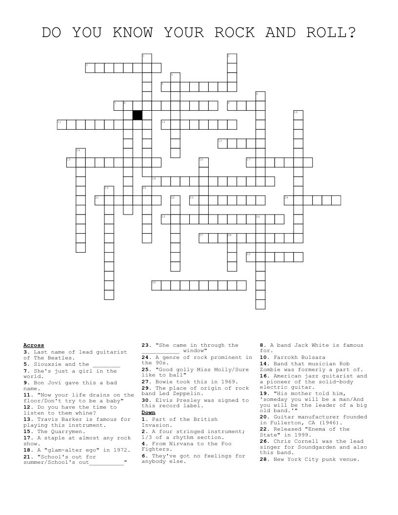 DO YOU KNOW YOUR ROCK AND ROLL Crossword WordMint