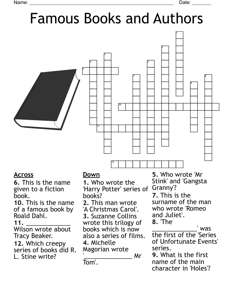Famous Books And Authors Crossword WordMint Famous Books And Authors Crossword WordMint
