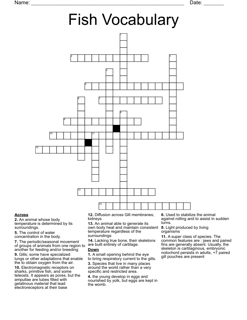 Fish Vocabulary Crossword WordMint
