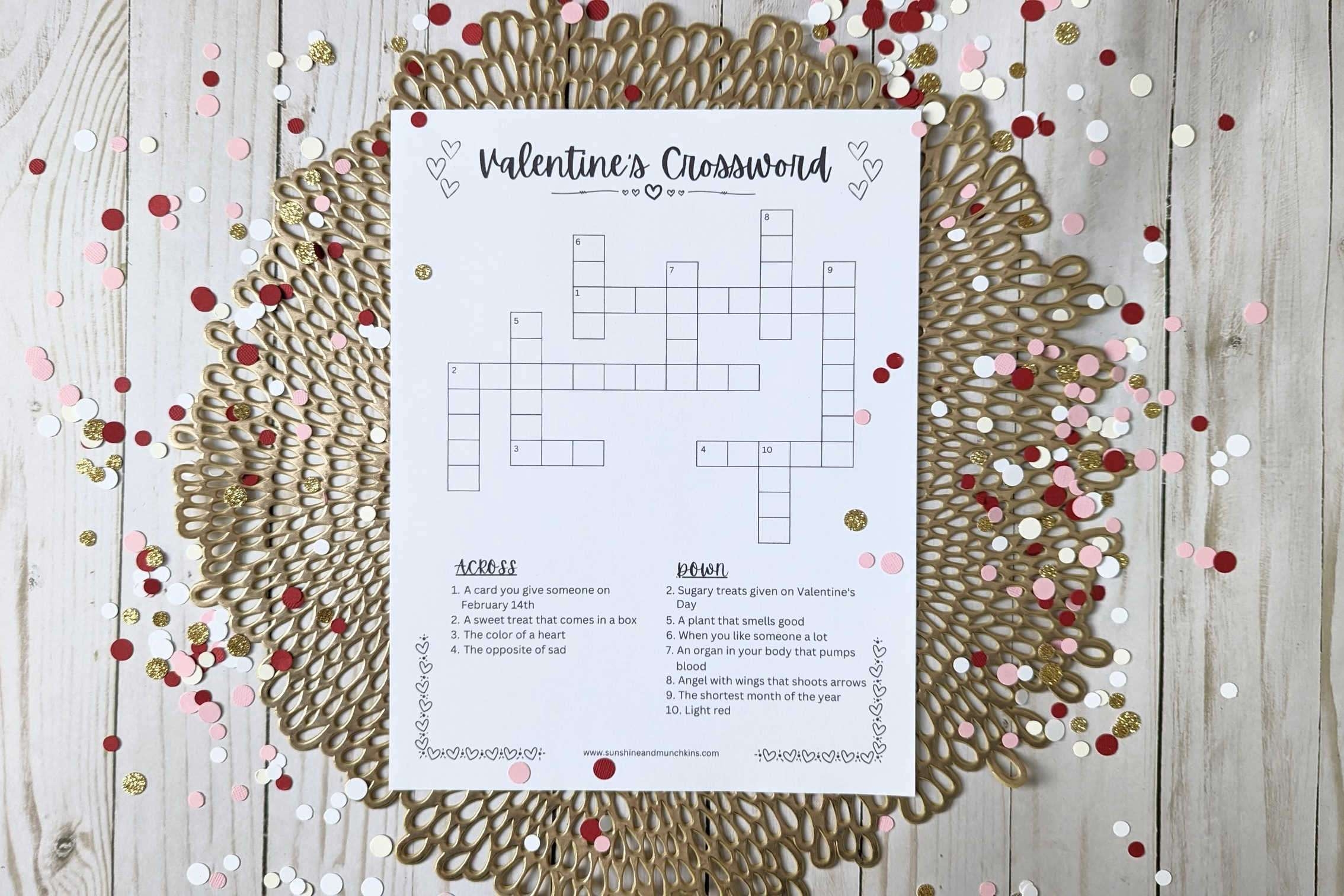 FREE Kids Valentine s Crossword Printable Sunshine And Munchkins