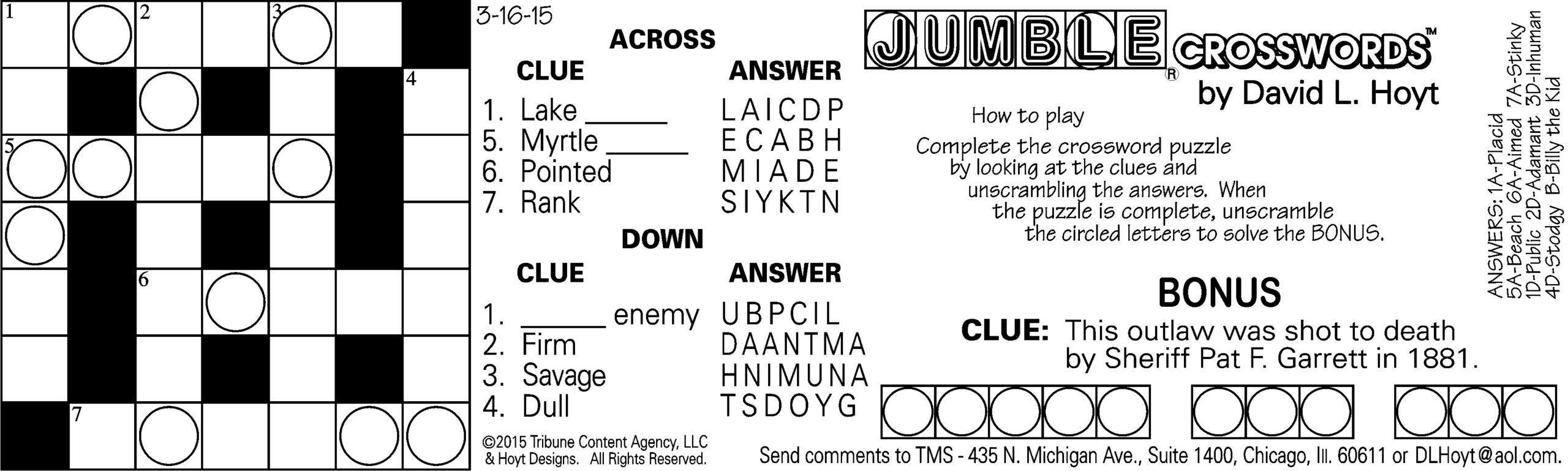 daily commuter crossword puzzle answers