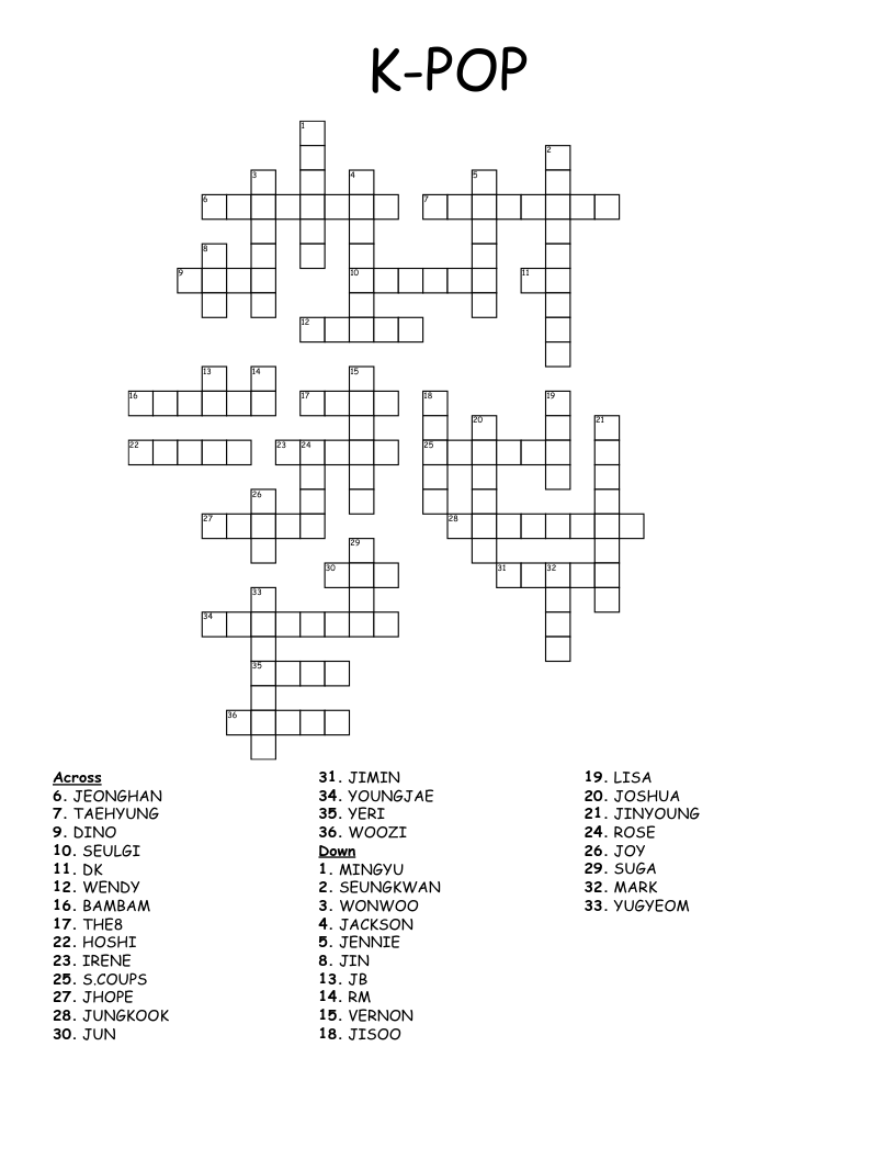 K POP Crossword WordMint