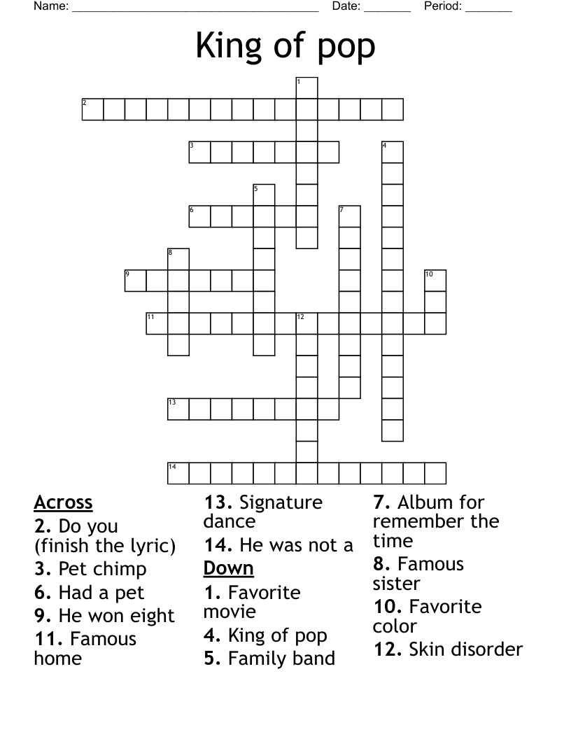 King Of Pop Crossword WordMint