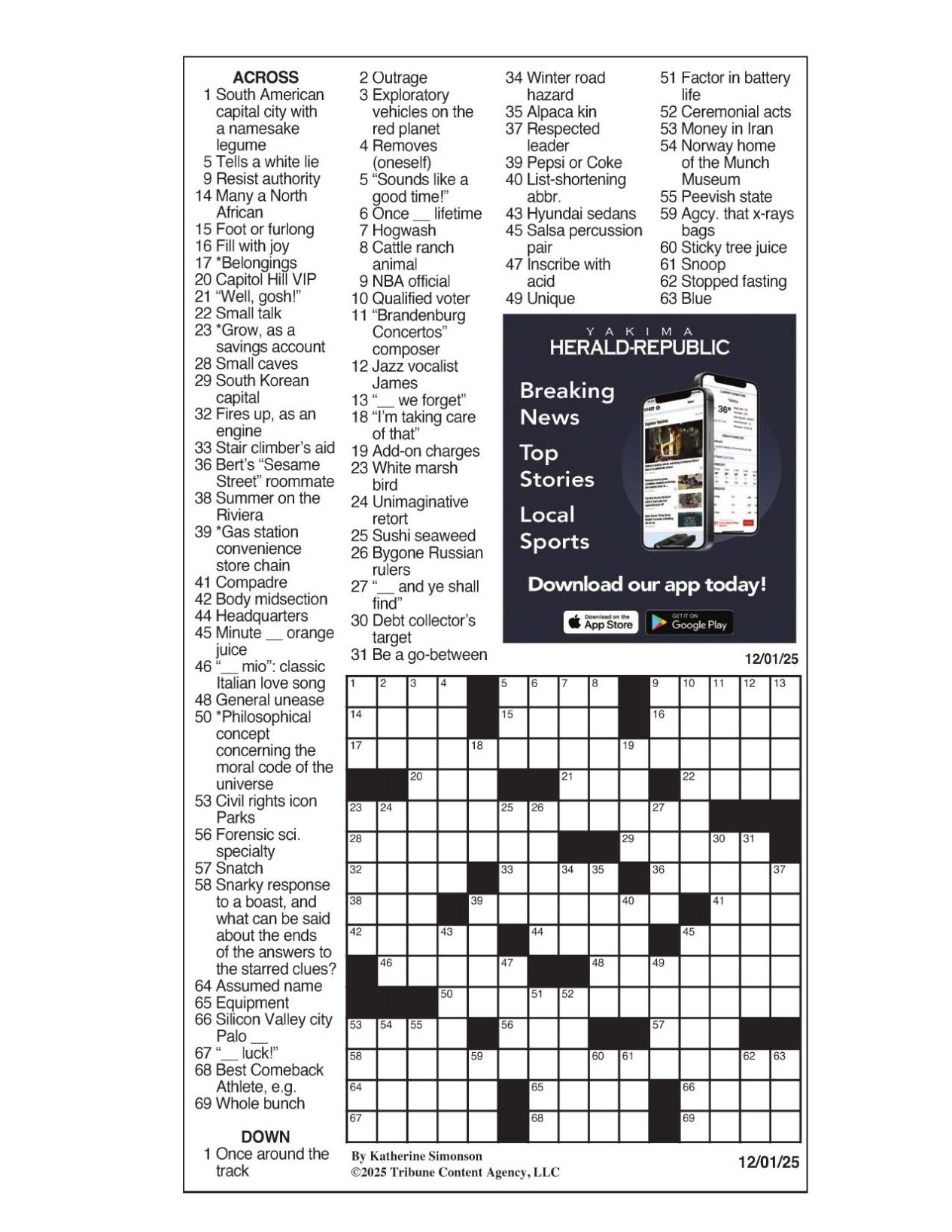 LA Times Crossword Dec 1 2025 Crosswords Yakimaherald