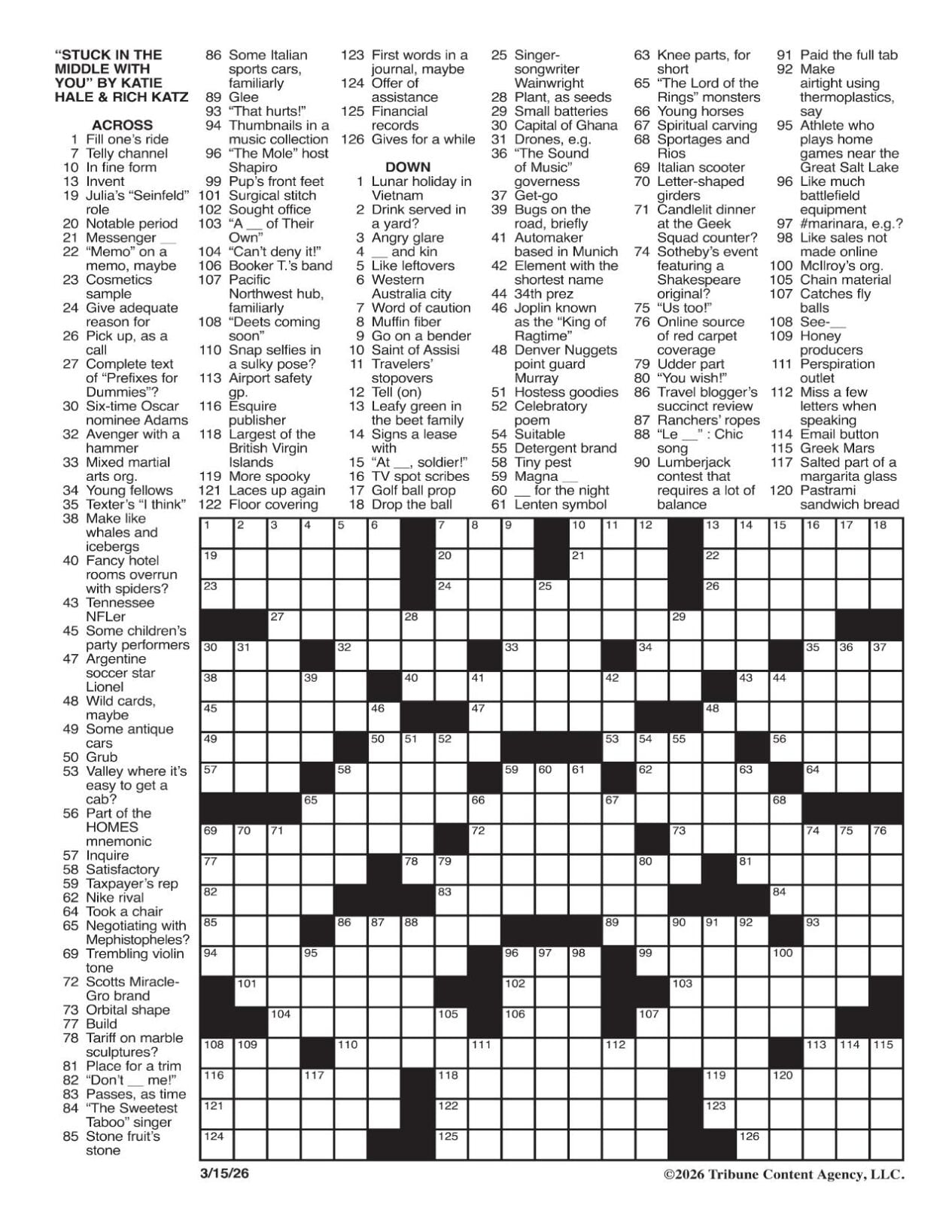 LA Times Crossword March 15 2026 Crosswords Yakimaherald