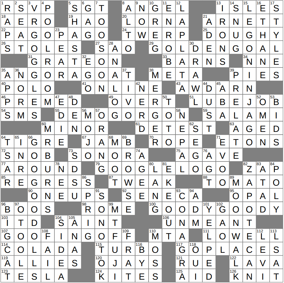 LAXCrossword Answers To The Los Angeles Times Crossword