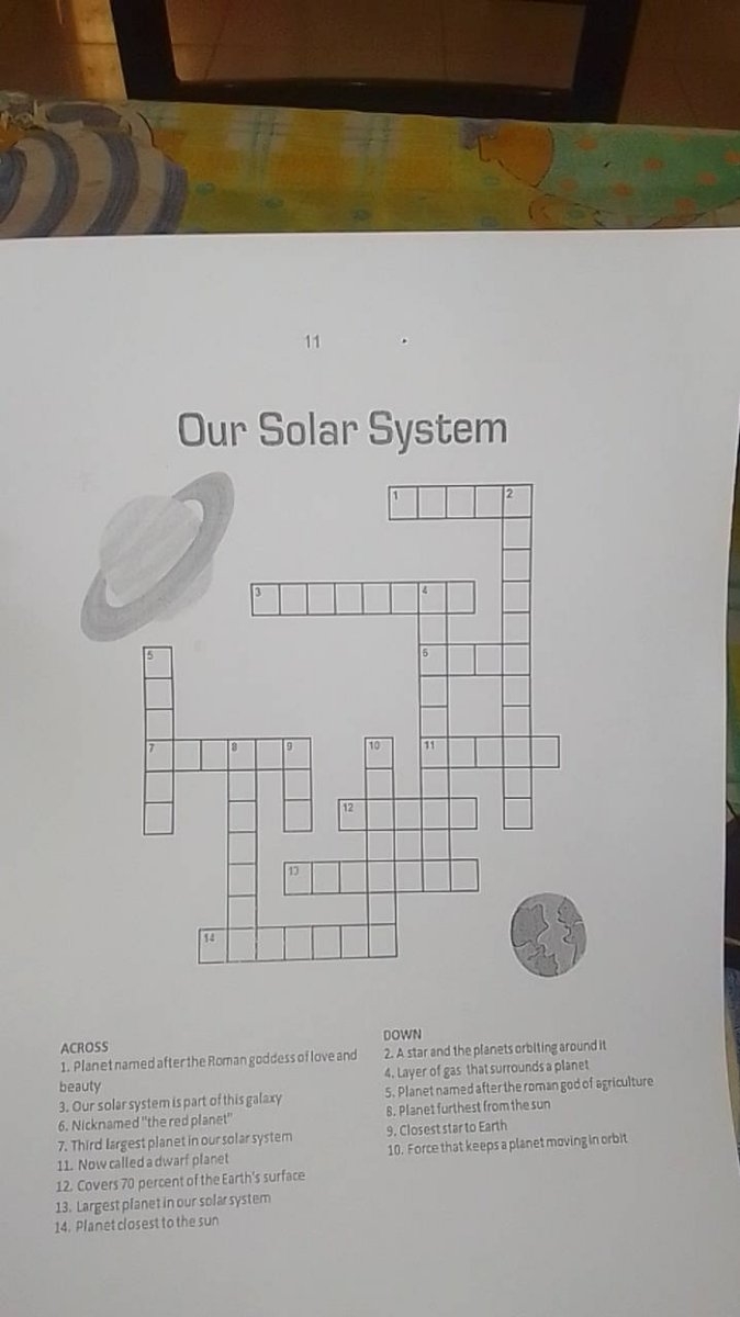 Our Solar System Crossword Puzzle ACROSS Planet Named After The Roman Go 