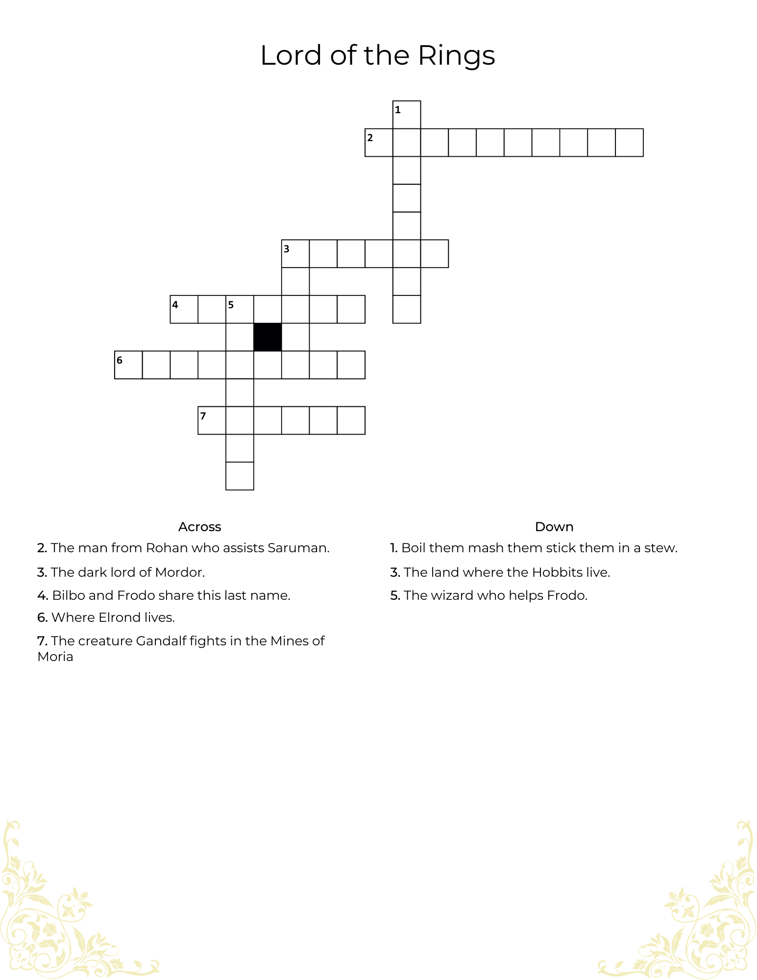 Printable Lord Of The Rings Puzzle Fun Pack With Easy Medium And Hard Difficulty Wordsearches Crossword Puzzle Mad Lib With Drawing Space And Author Fun Facts Classful