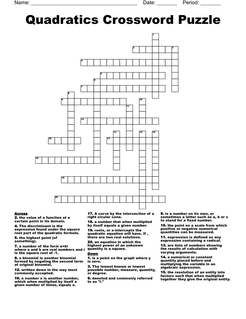 Quadratics Crossword Puzzle WordMint