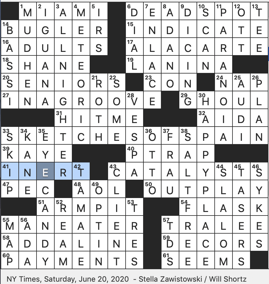 Rex Parker Does The NYT Crossword Puzzle 1949 Novel Set In Wyoming Territory SAT 6 20 20 Sicilian Town That Lost Bell To Fascists In Literature 1960 Miles Davis Album Inspired