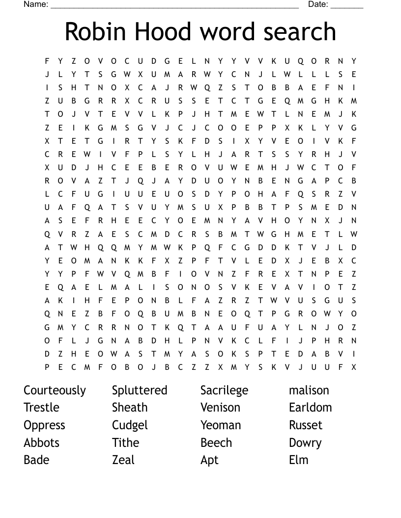 Robin Hood Word Search WordMint