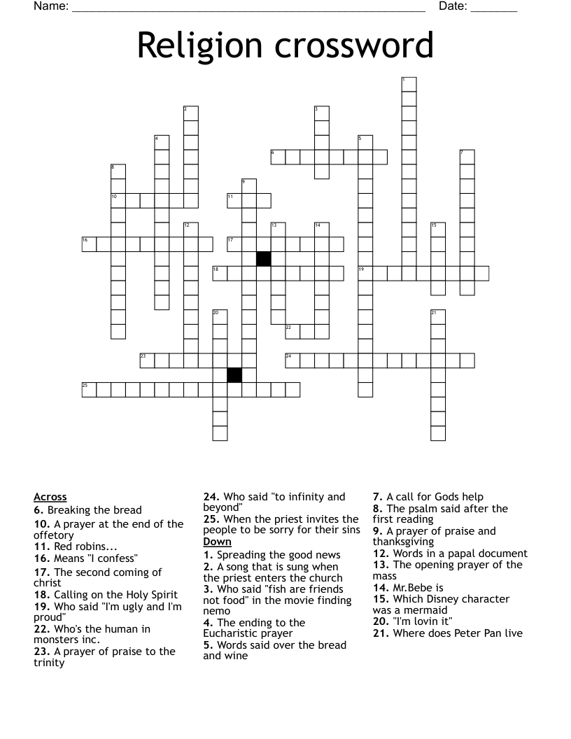 Sacraments Crossword WordMint