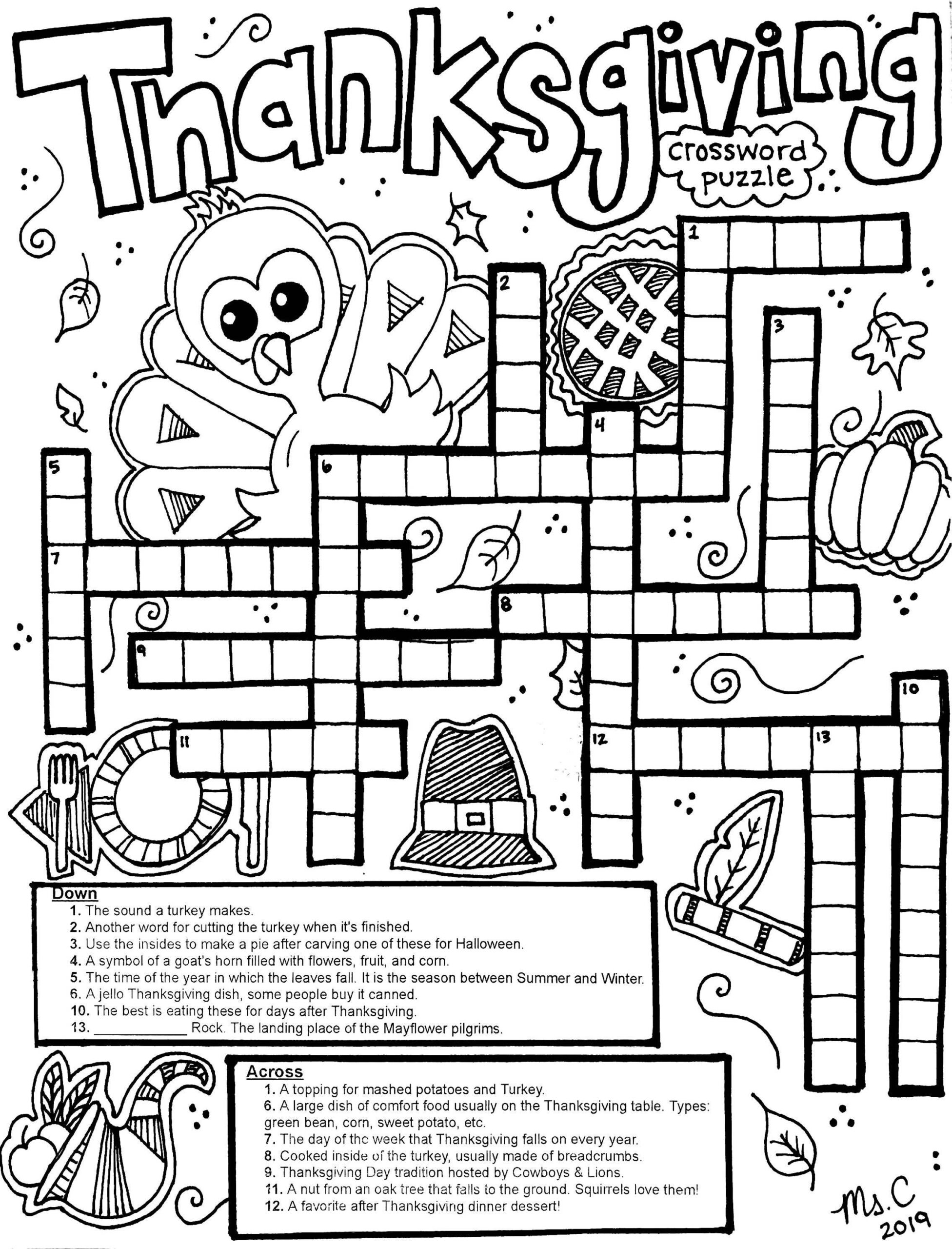 Thanksgiving Crossword Puzzle Coloring Sheet By Art With Ms C TPT Thanksgiving Crossword Puzzle Coloring Sheet By Art With Ms C TPT