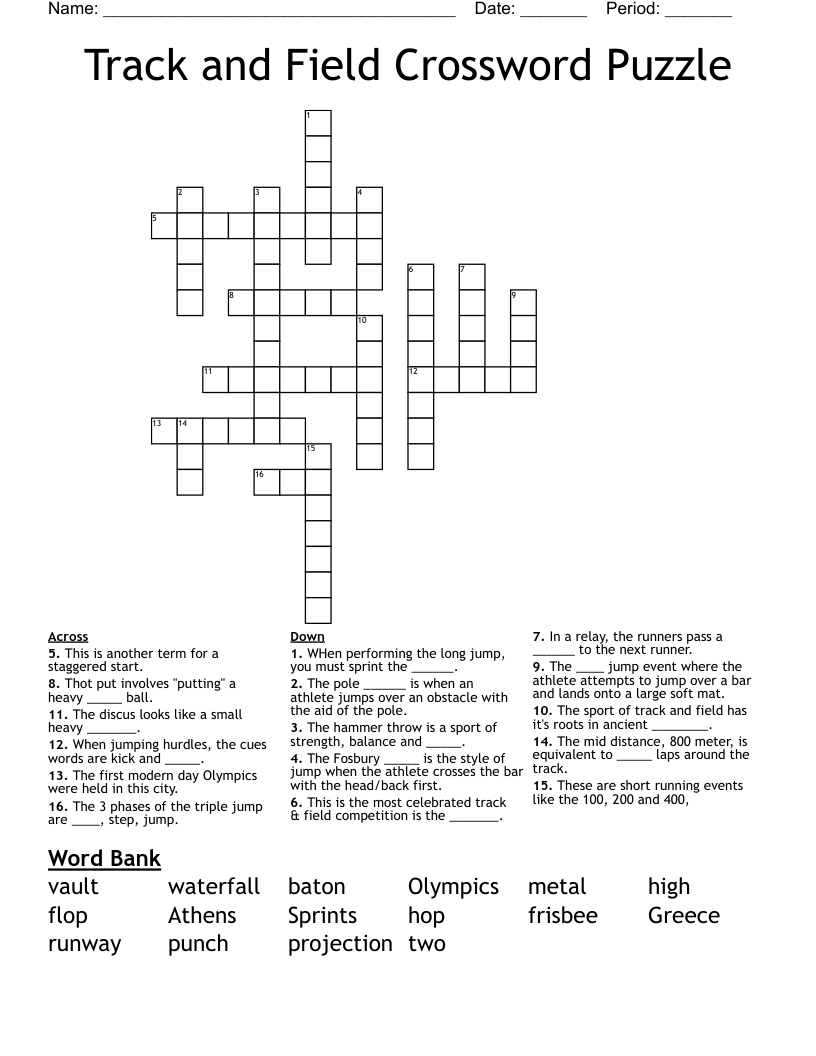 Track And Field Crossword Puzzle WordMint Track And Field Crossword Puzzle WordMint