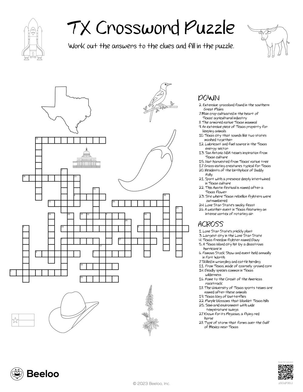 TX Crossword Puzzle Beeloo Printable Crafts And Activities For Kids