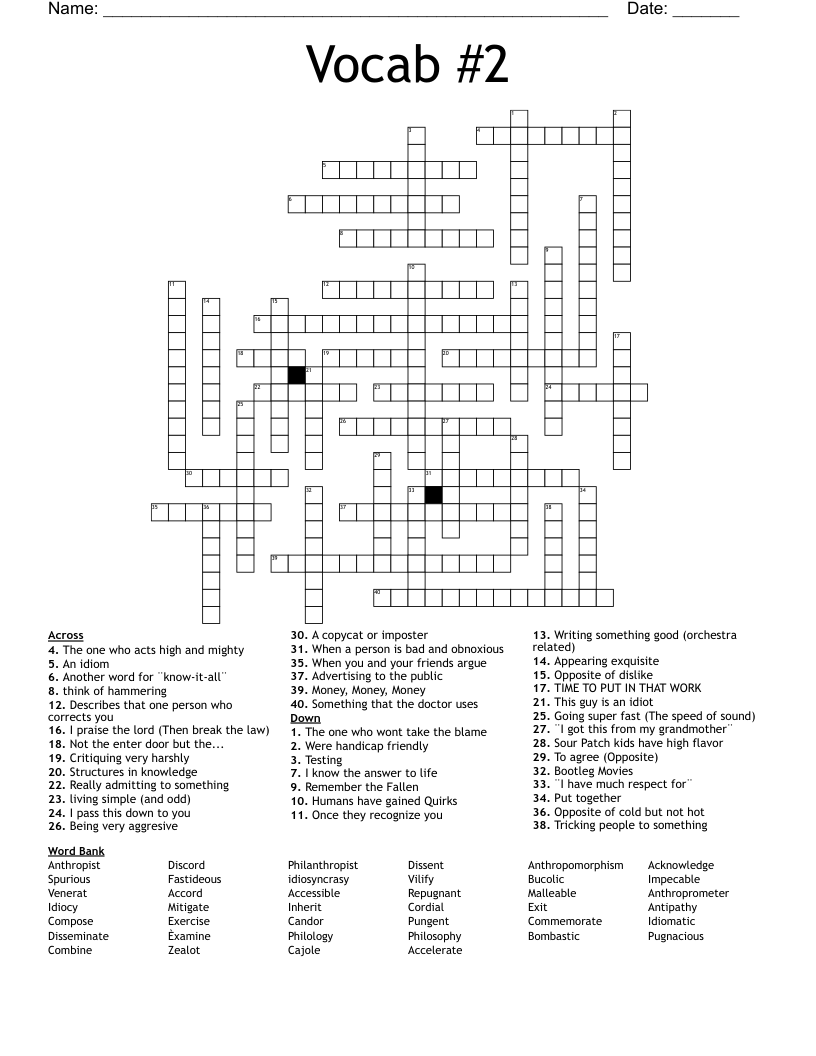 Vocab 2 Crossword WordMint