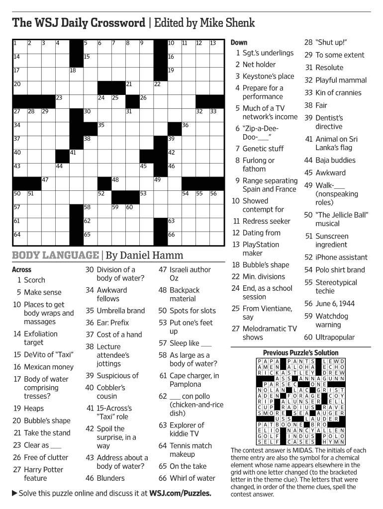 WSJ Daily Crossword Fill Out Sign Share Online PdfFiller WSJ Daily Crossword Fill Out Sign Share Online PdfFiller